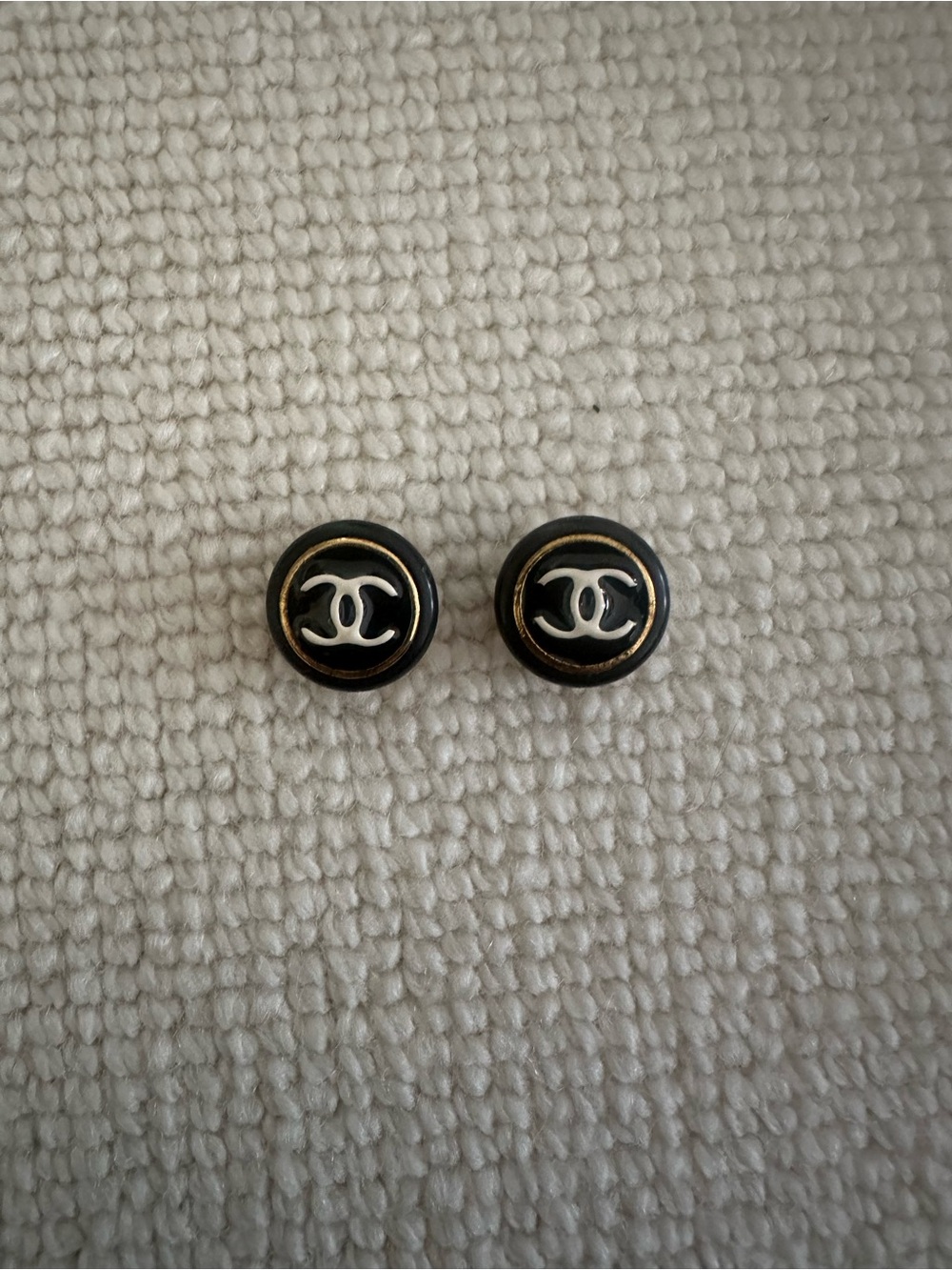 Chanel Black Logo Button Earrings
